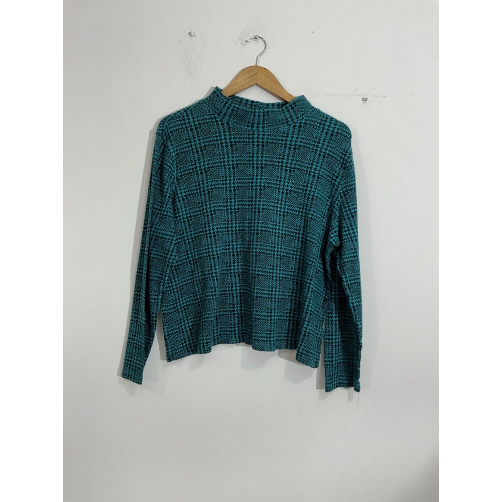 Womans Studio Works Pullover Long Sleeve Aqua Black Turtle Neck Crop Top XL